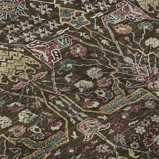 Chocolate Gold And Teal Floral Washable Area Rug With UV Protection Photo 8
