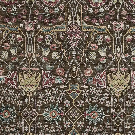 Chocolate Gold And Teal Floral Washable Area Rug With UV Protection Photo 2