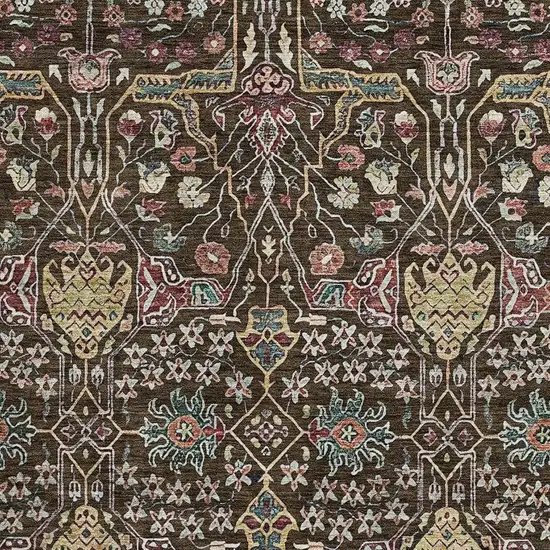 Chocolate Gold And Teal Floral Washable Area Rug With UV Protection Photo 2