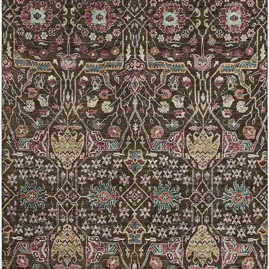 Chocolate Gold And Teal Floral Washable Area Rug With UV Protection Photo 3