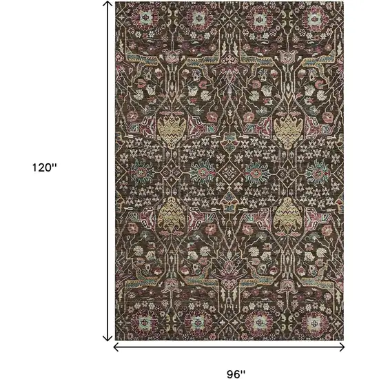 Chocolate Gold And Teal Floral Washable Area Rug With UV Protection Photo 6