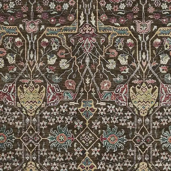 Chocolate Gold And Teal Floral Washable Area Rug With UV Protection Photo 3