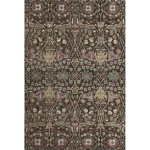 Photo of Chocolate Gold And Teal Floral Washable Area Rug With UV Protection