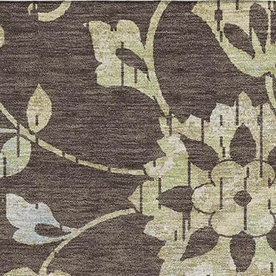 Chocolate Gray And Beige Floral Washable Area Rug With UV Protection Photo 3