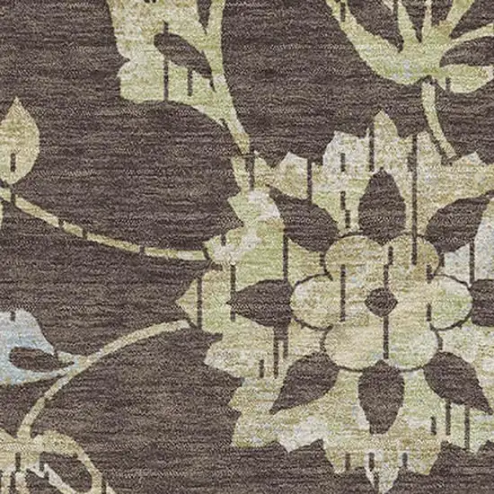 Chocolate Gray And Beige Floral Washable Area Rug With UV Protection Photo 3