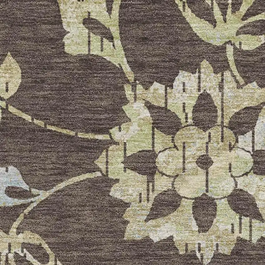 Chocolate Gray And Beige Floral Washable Area Rug With UV Protection Photo 3