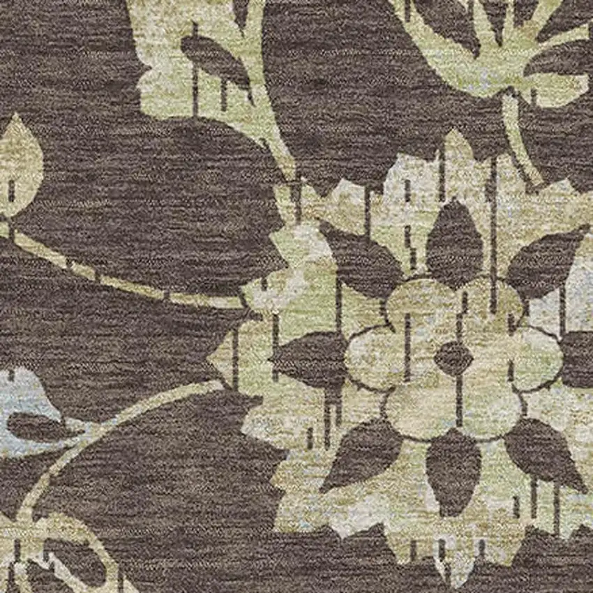 Chocolate Gray And Beige Floral Washable Area Rug With UV Protection Photo 3