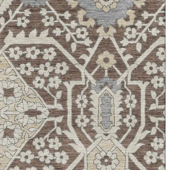 Chocolate Gray And Beige Floral Washable Area Rug With UV Protection Photo 5