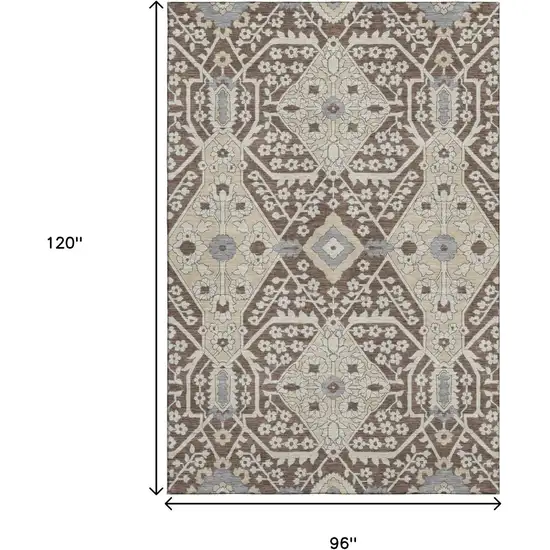 Chocolate Gray And Beige Floral Washable Area Rug With UV Protection Photo 3