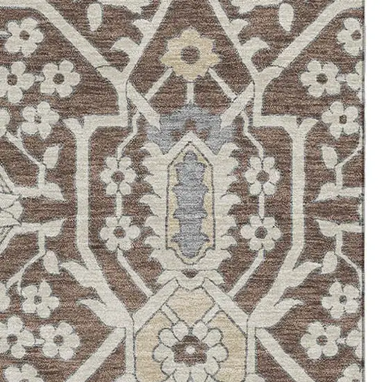 Chocolate Gray And Beige Floral Washable Area Rug With UV Protection Photo 4