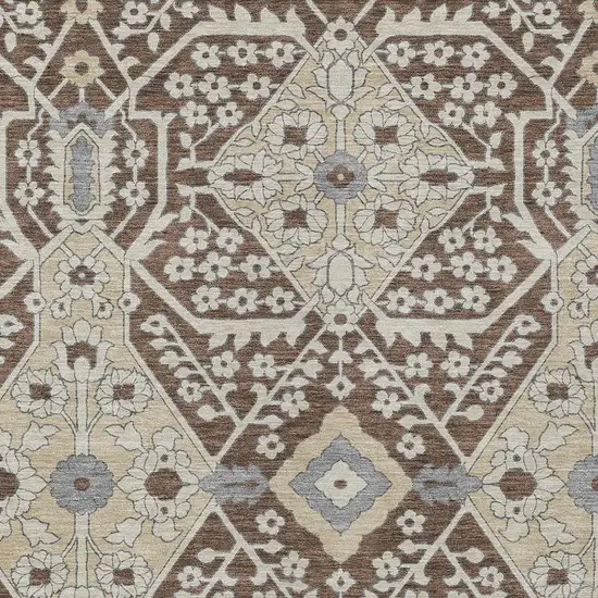 Chocolate Gray And Beige Floral Washable Indoor Outdoor Area Rug Photo 6