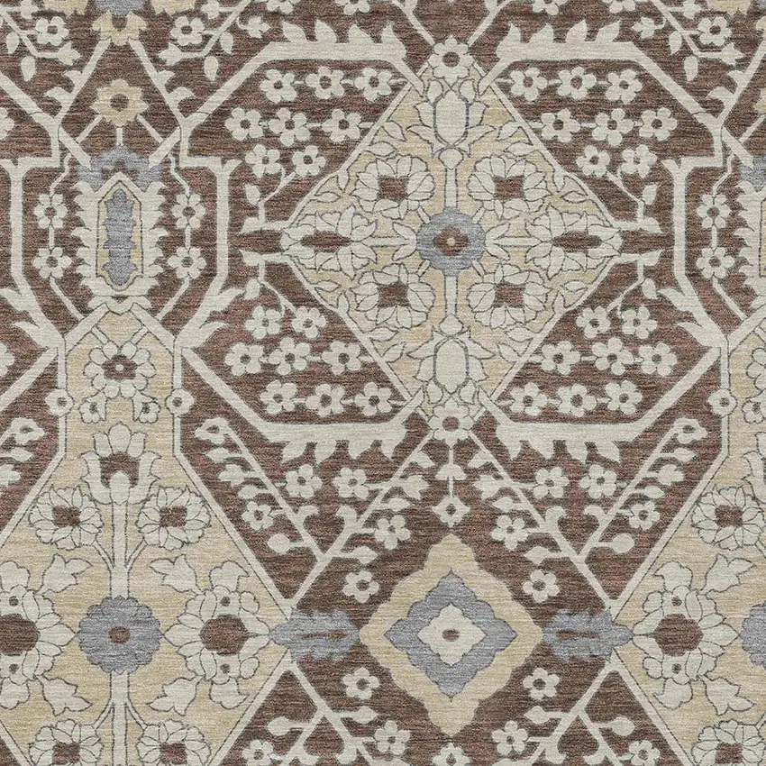 Chocolate Gray And Beige Floral Washable Indoor Outdoor Area Rug Photo 6
