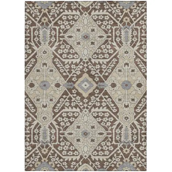 Chocolate Gray And Beige Floral Washable Indoor Outdoor Area Rug Photo 8