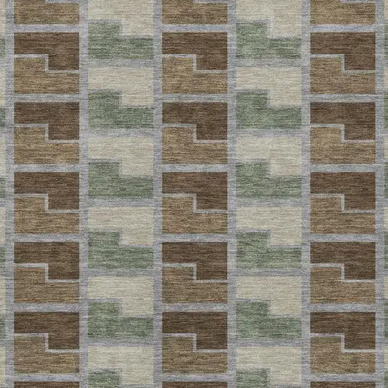 Chocolate Gray And Beige Geometric Washable Indoor Outdoor Area Rug Photo 2