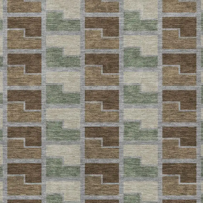 Chocolate Gray And Beige Geometric Washable Indoor Outdoor Area Rug Photo 2