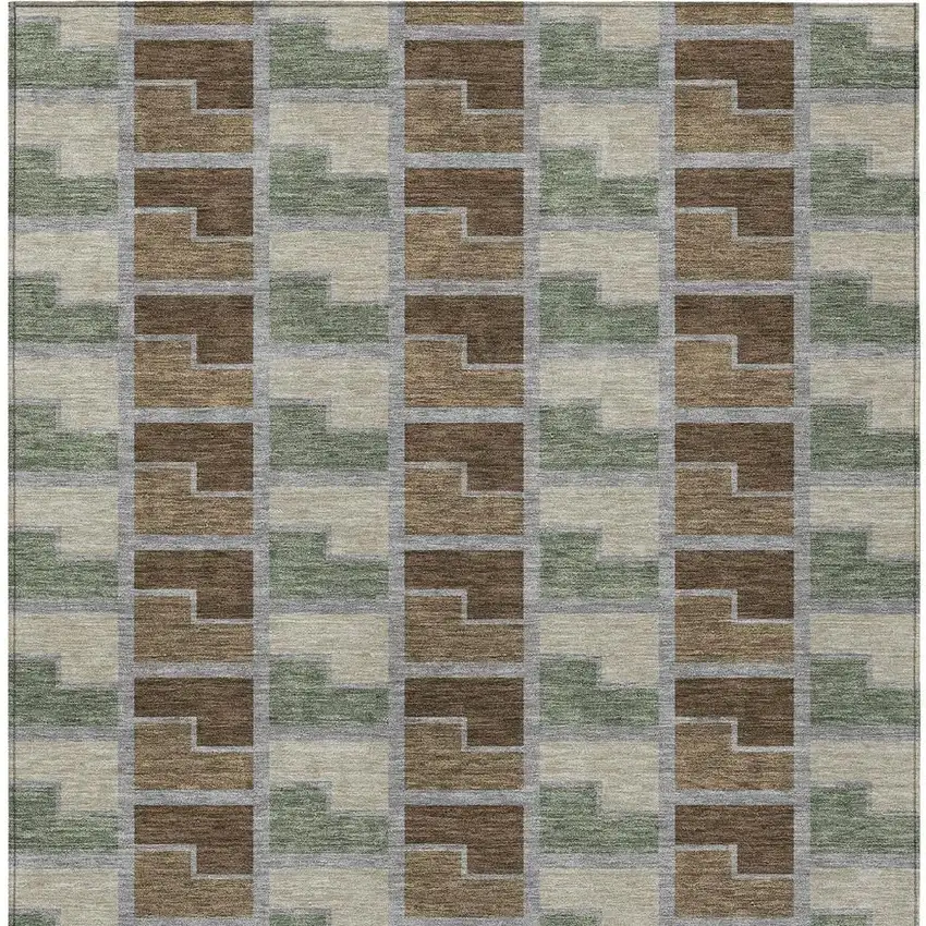 Chocolate Gray And Beige Geometric Washable Indoor Outdoor Area Rug Photo 3