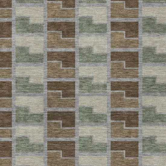 Chocolate Gray And Beige Geometric Washable Indoor Outdoor Area Rug Photo 2