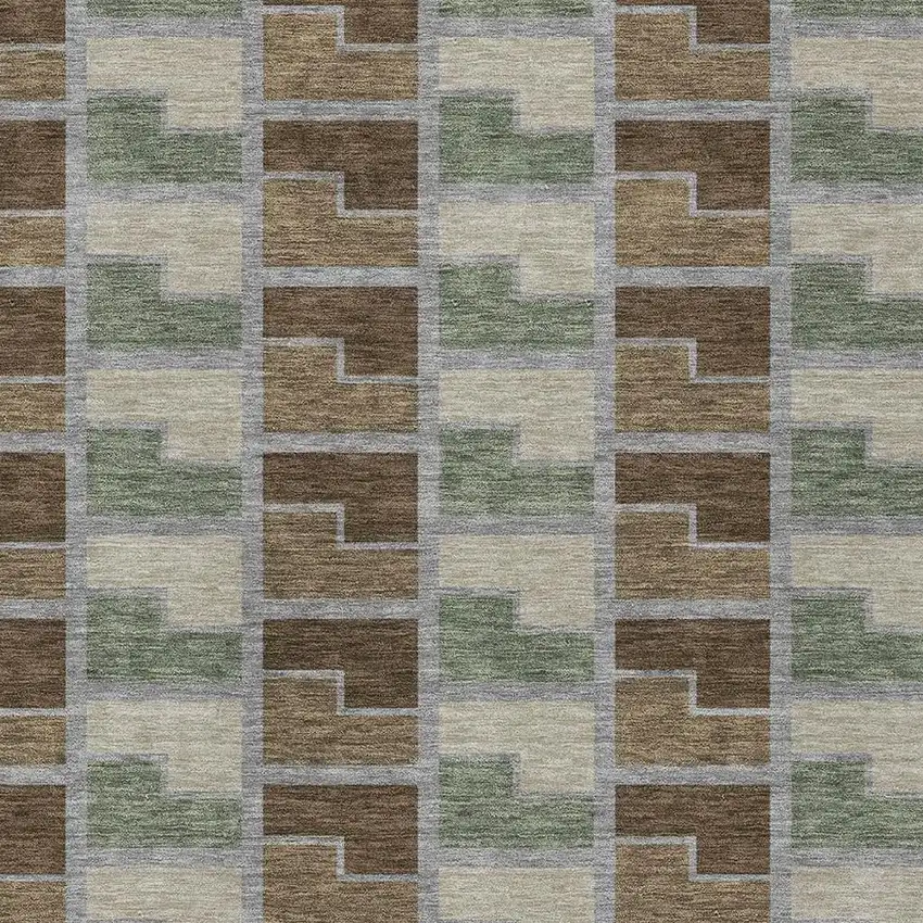 Chocolate Gray And Beige Geometric Washable Indoor Outdoor Area Rug Photo 2