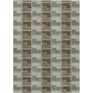 Photo of Chocolate Gray And Beige Geometric Washable Indoor Outdoor Area Rug