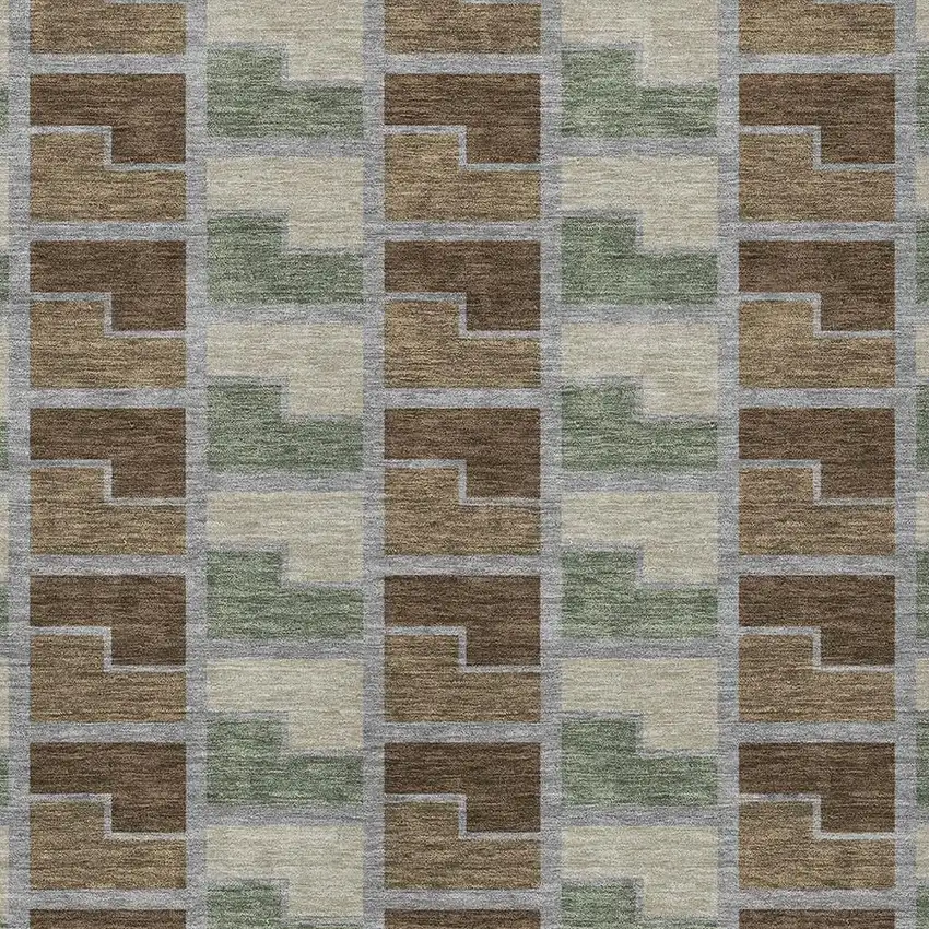 Chocolate Gray And Beige Geometric Washable Indoor Outdoor Area Rug Photo 2