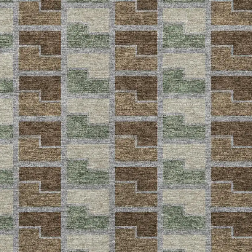 Chocolate Gray And Beige Geometric Washable Indoor Outdoor Area Rug Photo 2