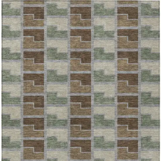 Chocolate Gray And Beige Geometric Washable Indoor Outdoor Area Rug Photo 3
