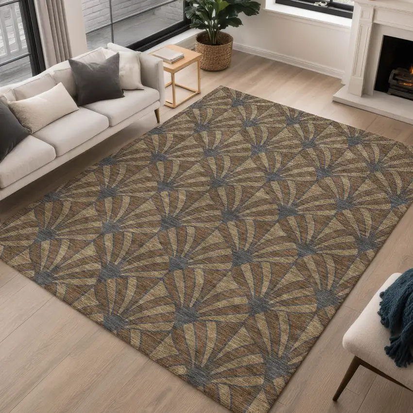 Chocolate Gray And Beige Seashell Washable Indoor Outdoor Area Rug Photo 5