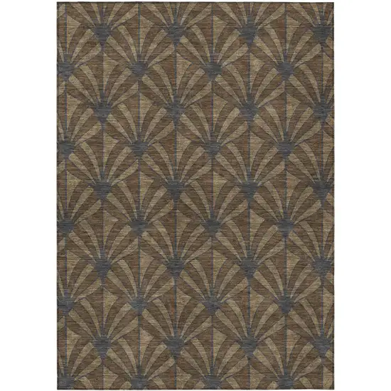 Chocolate Gray And Beige Seashell Washable Indoor Outdoor Area Rug Photo 9