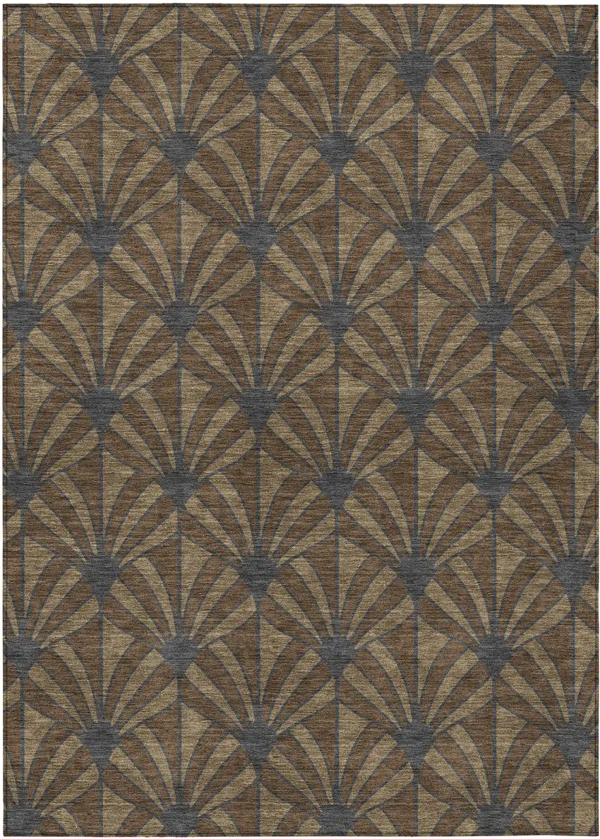 Chocolate Gray And Beige Seashell Washable Indoor Outdoor Area Rug Photo 9