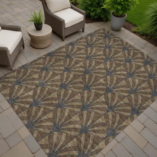 Chocolate Gray And Beige Seashell Washable Indoor Outdoor Area Rug Photo 7