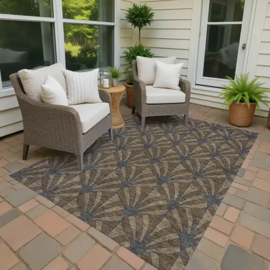 Chocolate Gray And Beige Seashell Washable Indoor Outdoor Area Rug Photo 3