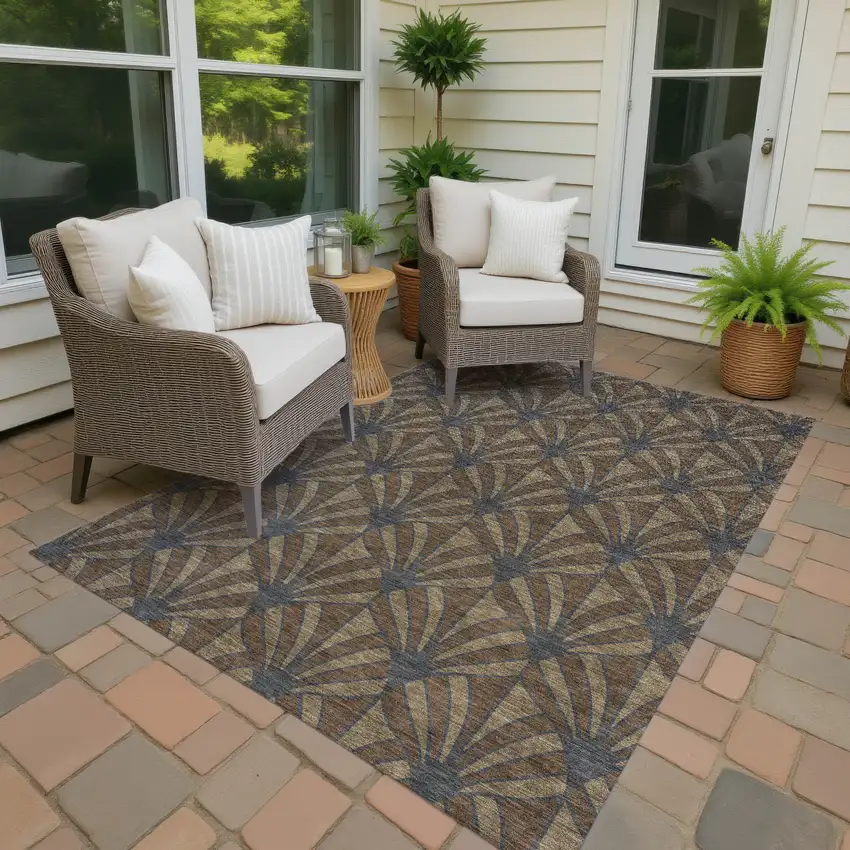 Chocolate Gray And Beige Seashell Washable Indoor Outdoor Area Rug Photo 3