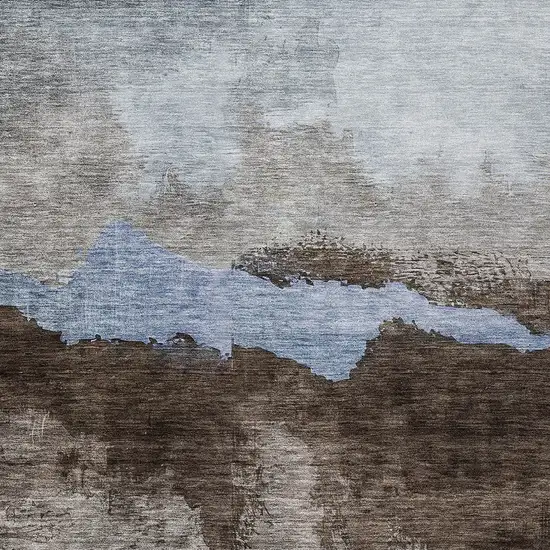 Chocolate Gray And Blue Abstract Washable Indoor Outdoor Area Rug Photo 6