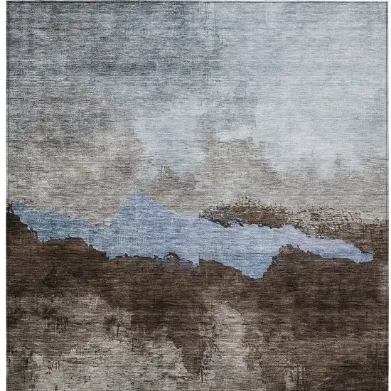 Chocolate Gray And Blue Abstract Washable Indoor Outdoor Area Rug Photo 6