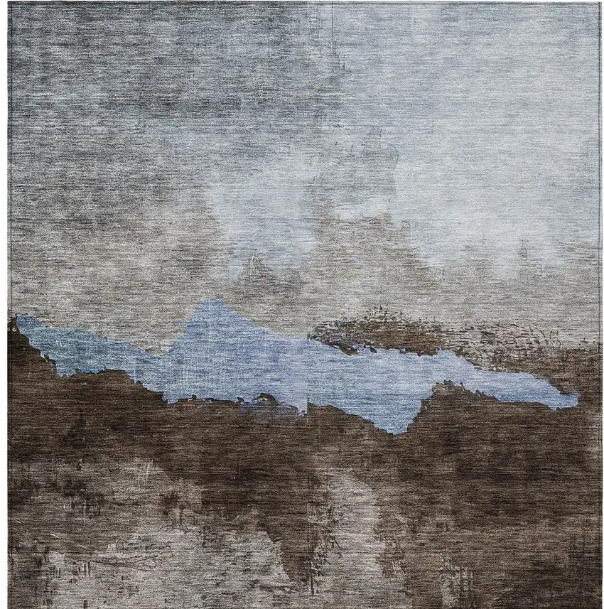 Chocolate Gray And Blue Abstract Washable Indoor Outdoor Area Rug Photo 6