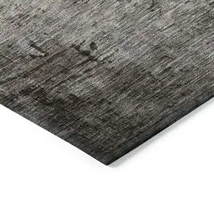 Photo of Chocolate Gray And Blue Abstract Washable Indoor Outdoor Area Rug