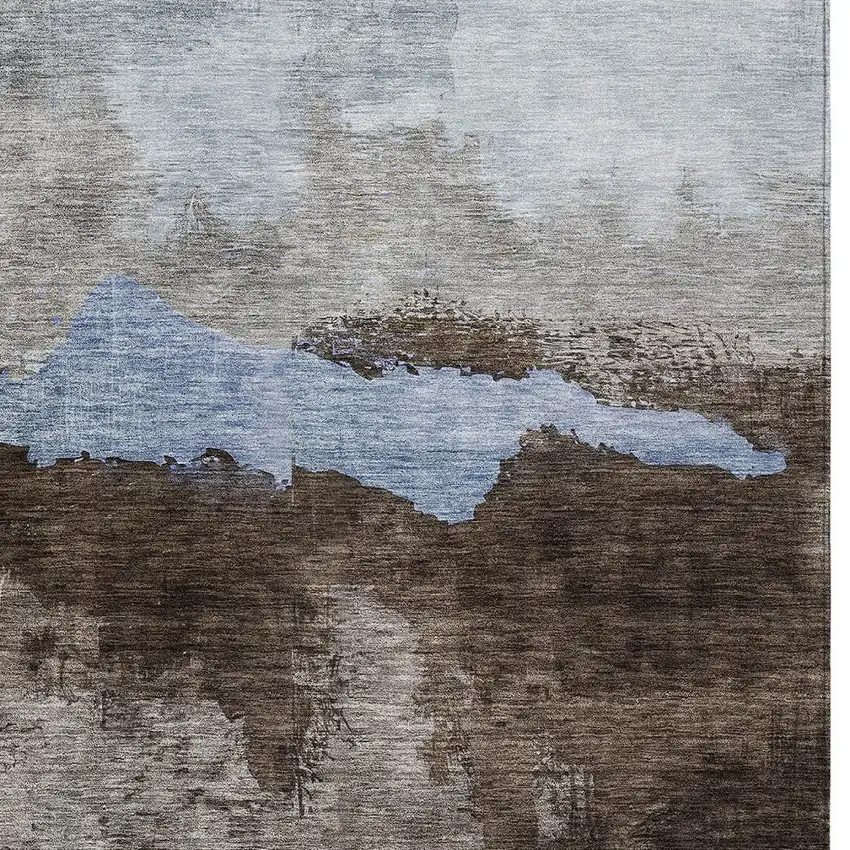 Chocolate Gray And Blue Abstract Washable Indoor Outdoor Area Rug Photo 5