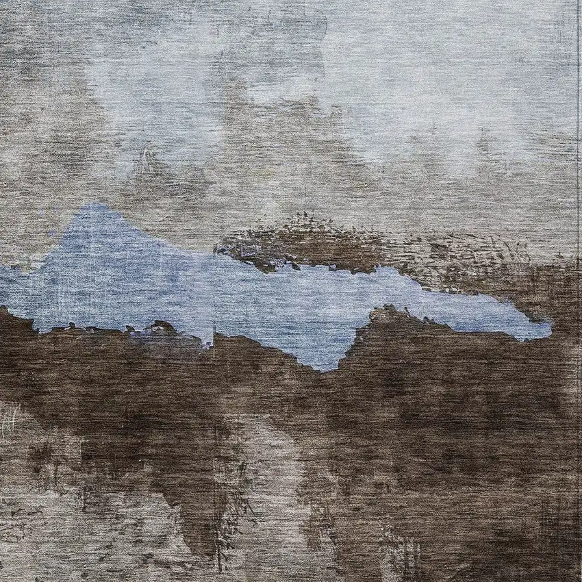 Chocolate Gray And Blue Abstract Washable Indoor Outdoor Area Rug Photo 5
