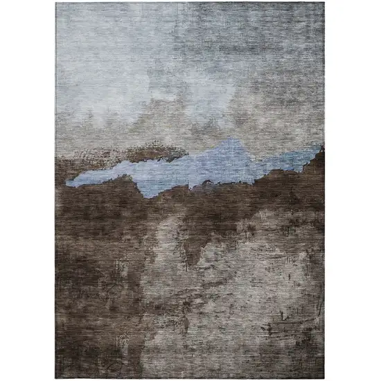 Chocolate Gray And Blue Abstract Washable Indoor Outdoor Area Rug Photo 5