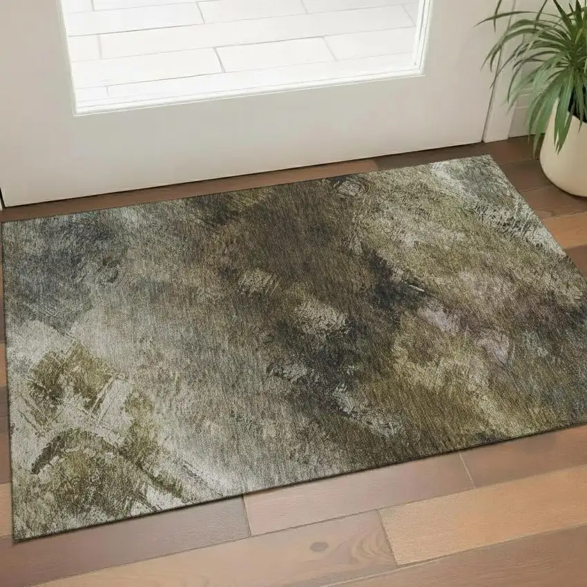Chocolate Gray And Charcoal Abstract Washable Area Rug With UV Protection Photo 1