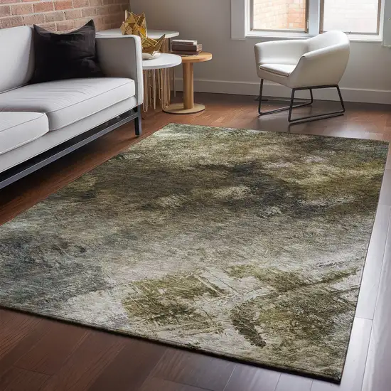 Chocolate Gray And Charcoal Abstract Washable Area Rug With UV Protection Photo 6