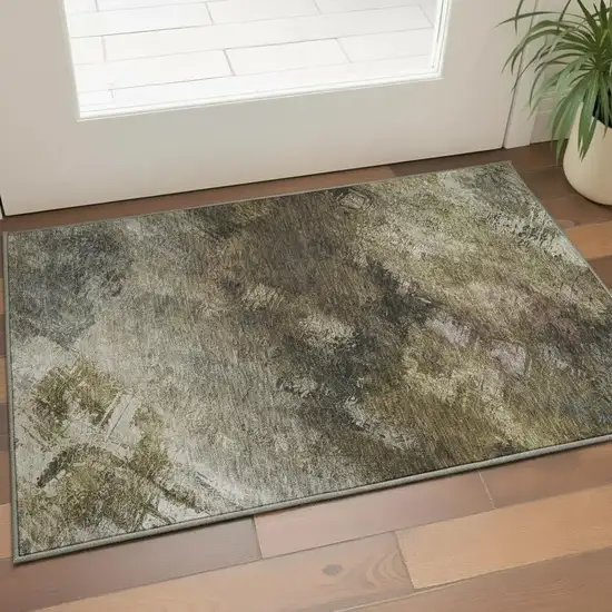 Chocolate Gray And Charcoal Abstract Washable Area Rug With UV Protection Photo 1