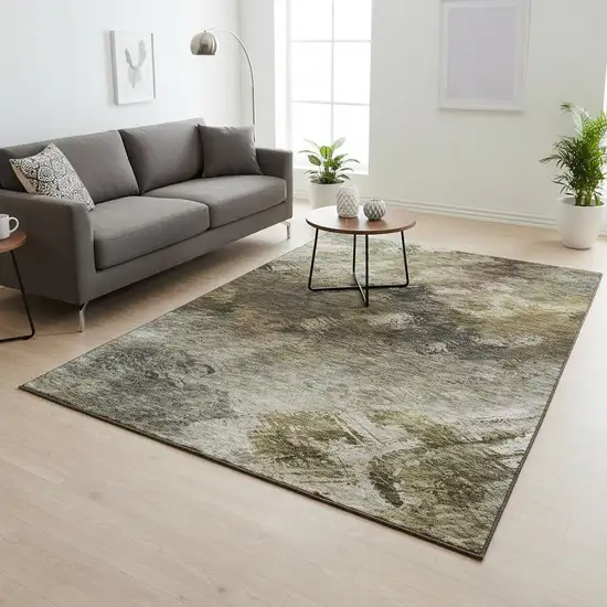 Chocolate Gray And Charcoal Abstract Washable Area Rug With UV Protection Photo 2
