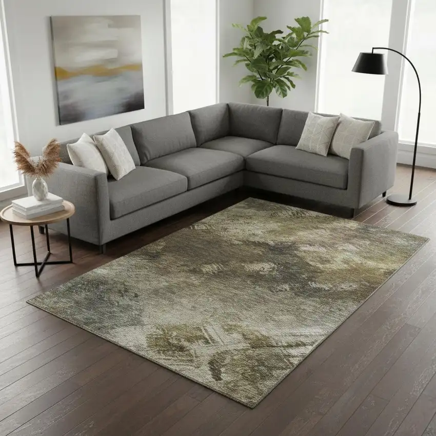 Chocolate Gray And Charcoal Abstract Washable Area Rug With UV Protection Photo 2