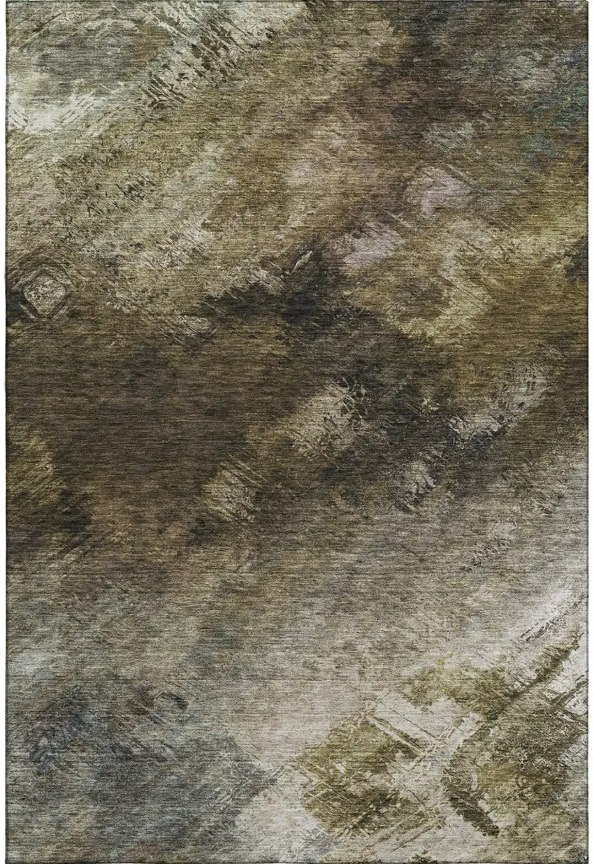 Chocolate Gray And Charcoal Abstract Washable Area Rug With UV Protection Photo 1