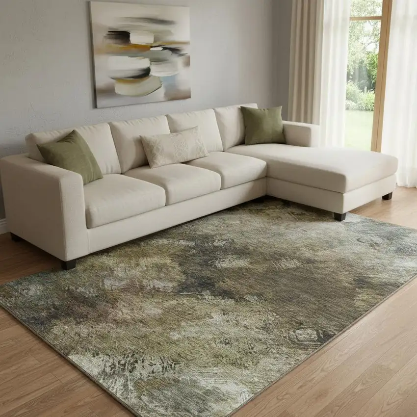 Chocolate Gray And Charcoal Abstract Washable Area Rug With UV Protection Photo 1