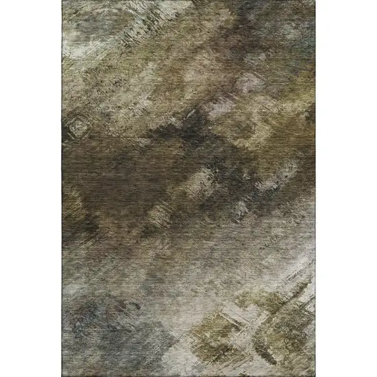 Chocolate Gray And Charcoal Abstract Washable Area Rug With UV Protection Photo 1