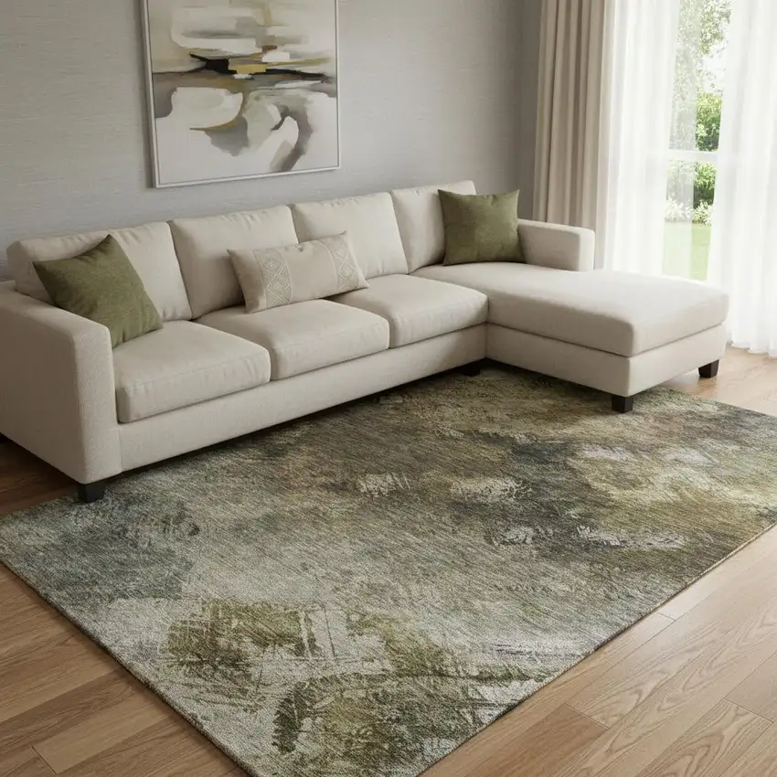 Chocolate Gray And Charcoal Abstract Washable Area Rug With UV Protection Photo 1