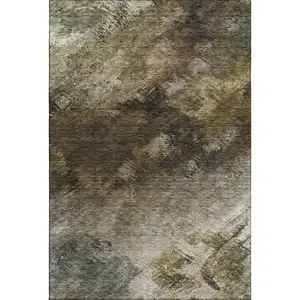Photo of Chocolate Gray And Charcoal Abstract Washable Area Rug With UV Protection