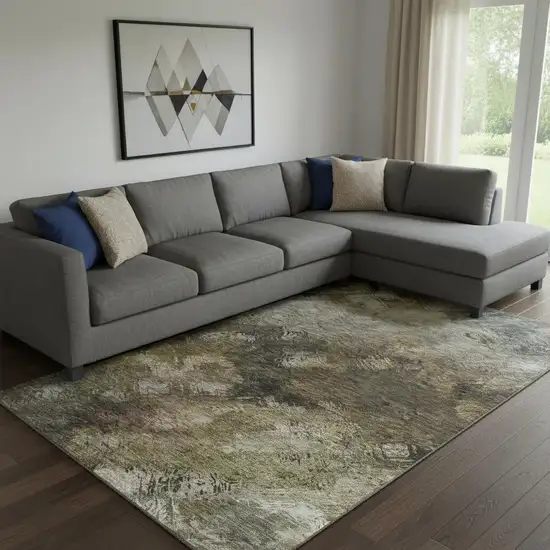 Chocolate Gray And Charcoal Abstract Washable Area Rug With UV Protection Photo 1